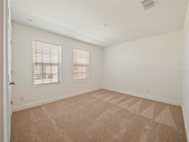 unfurnished room with carpet and a textured ceiling