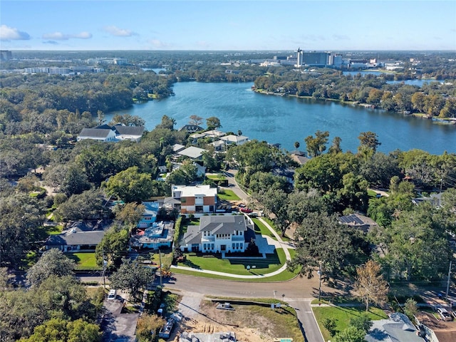 aerial view with a residential view and a water view