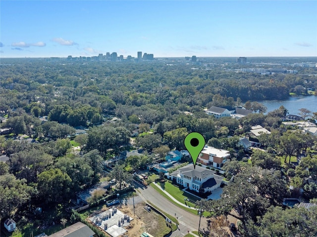 aerial view with a water view and a city view