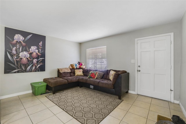 living room featuring light tile patterned floors