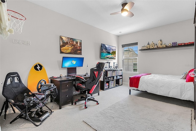 bedroom with carpet and ceiling fan