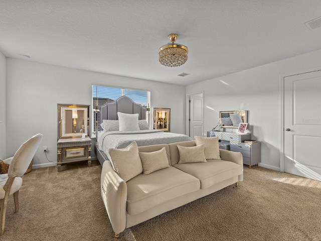 bedroom featuring carpet, visible vents, and baseboards