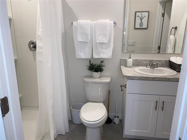 310 Gardenia Ct, Poinciana, FL 34759 - bathroom with vanity, toilet, a shower with curtain, and tile patterned floors