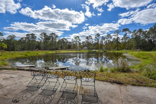 view of patio / terrace with a water view