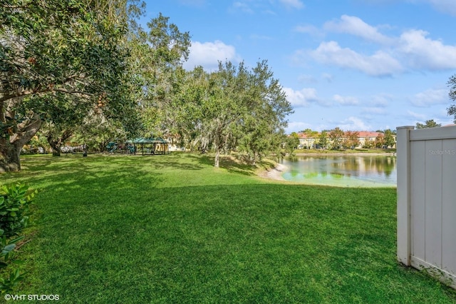 view of yard with a water view