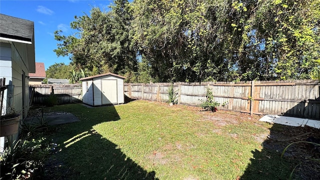 view of yard with a storage shed