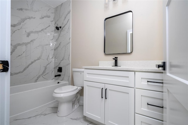 full bathroom with vanity, toilet, and tiled shower / bath combo