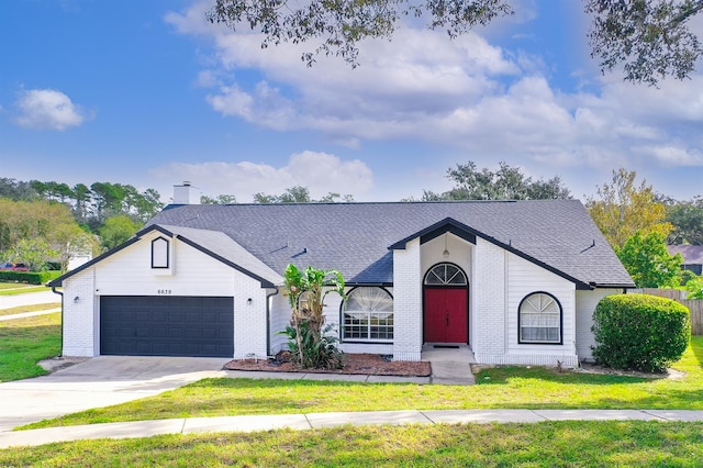 view of front facade with a garage and a front yard