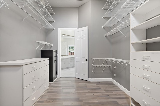 spacious closet with light hardwood / wood-style floors