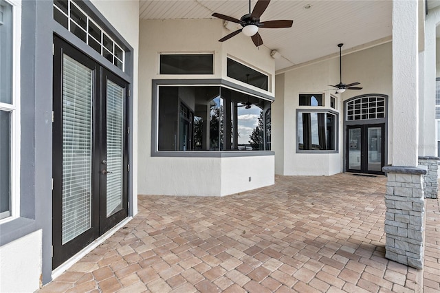 view of patio / terrace with french doors and ceiling fan