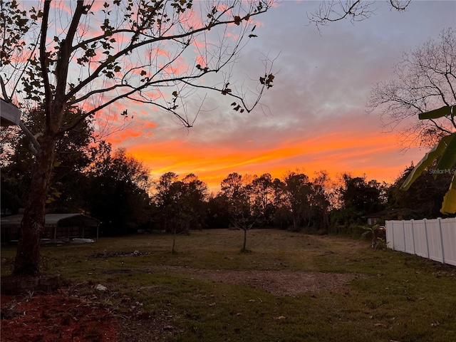 view of yard at dusk