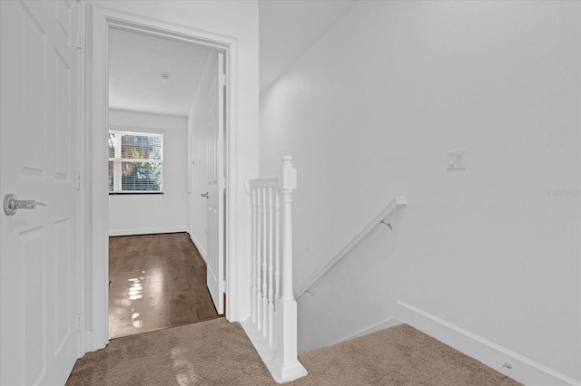 hallway with dark hardwood / wood-style flooring