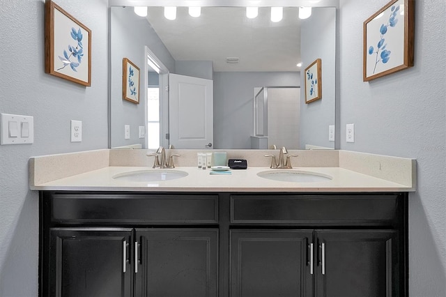 bathroom with vanity and walk in shower