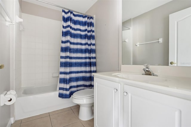 full bathroom with tile patterned floors, vanity, shower / bath combination with curtain, and toilet