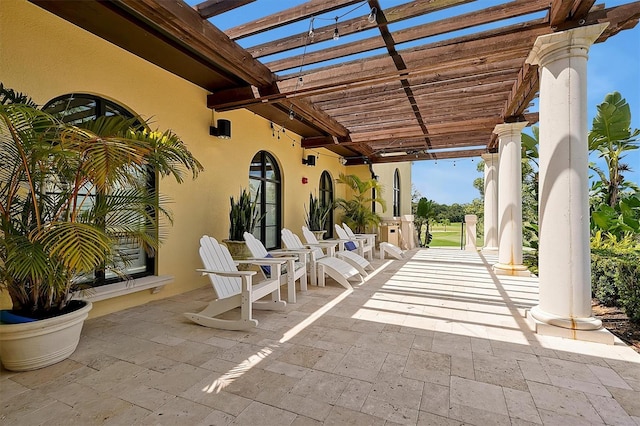 view of patio / terrace featuring a pergola