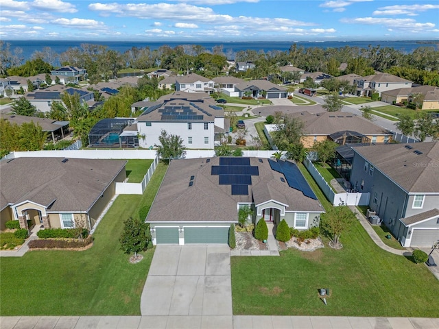 bird's eye view featuring a water view