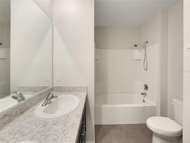 full bathroom with toilet, vanity, bathing tub / shower combination, and tile patterned floors