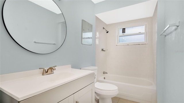 full bathroom with tile patterned flooring, vanity, toilet, and tiled shower / bath combo