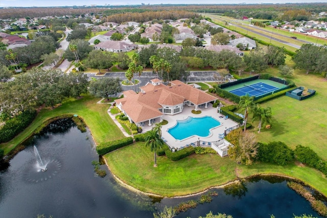 aerial view featuring a water view