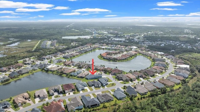 aerial view featuring a water view