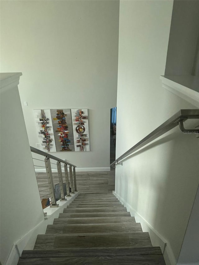 staircase featuring wood-type flooring