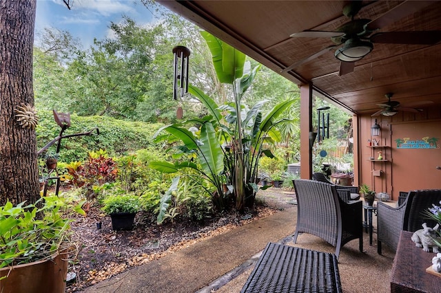 view of patio / terrace featuring ceiling fan