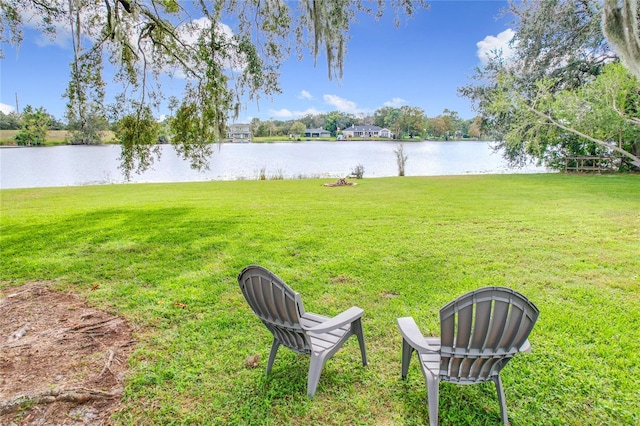 view of yard with a water view