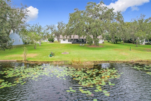 water view featuring a fire pit