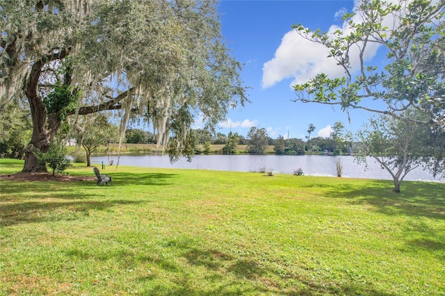 view of yard with a water view