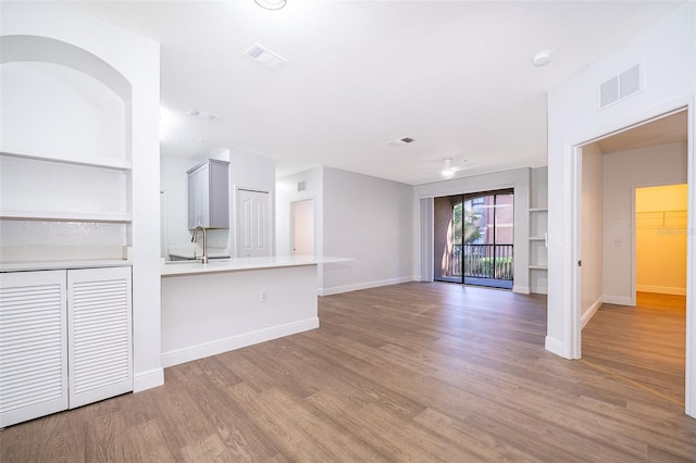 unfurnished living room with light wood-type flooring