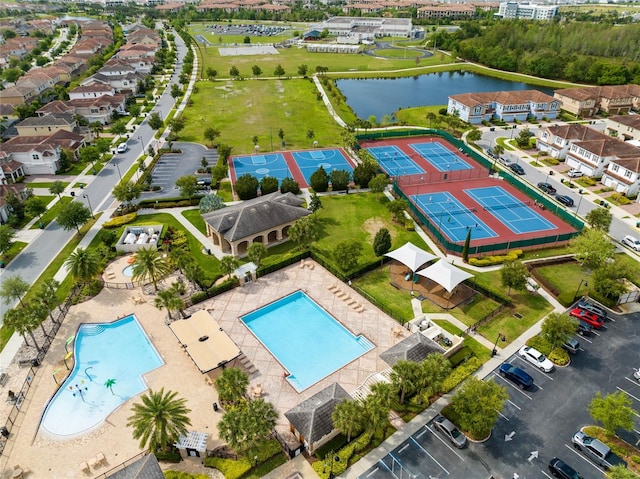 aerial view with a water view