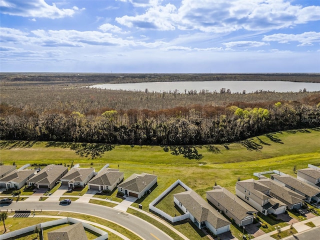 drone / aerial view featuring a water view