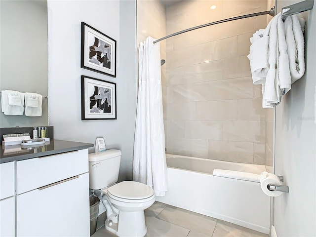 full bathroom with tile patterned flooring, vanity, shower / bath combo, and toilet