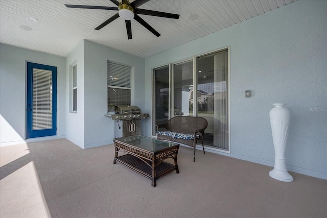 view of patio featuring ceiling fan and area for grilling