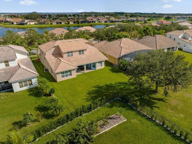 aerial view with a water view