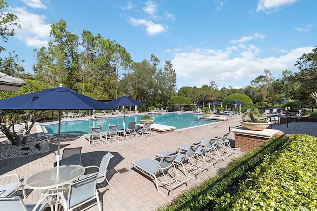 view of swimming pool featuring a patio