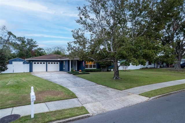 ranch-style home featuring a front yard and a garage