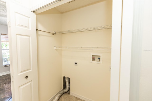 clothes washing area with washer hookup, laundry area, hookup for an electric dryer, and baseboards