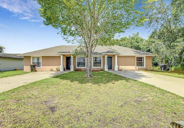 ranch-style home featuring a front lawn