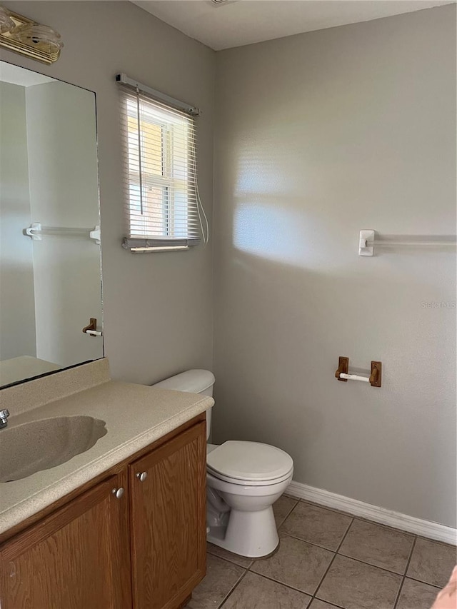 bathroom featuring tile patterned flooring, vanity, and toilet