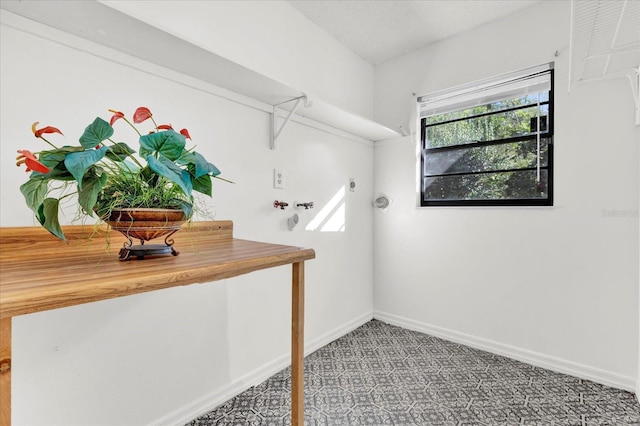 clothes washing area with electric dryer hookup and hookup for a washing machine