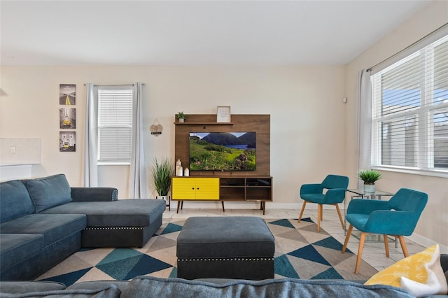 living room with light wood-type flooring