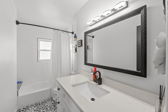 full bathroom featuring vanity, toilet, and shower / tub combo