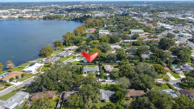 bird's eye view featuring a water view