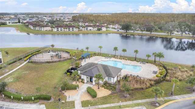 aerial view with a water view