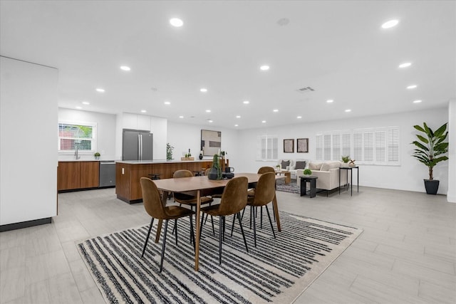 dining space with sink