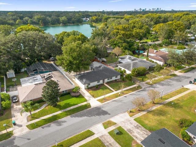 bird's eye view featuring a water view