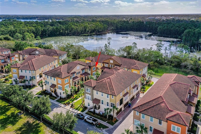 bird's eye view featuring a water view