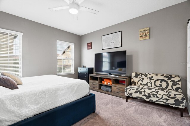 bedroom featuring a ceiling fan and carpet flooring