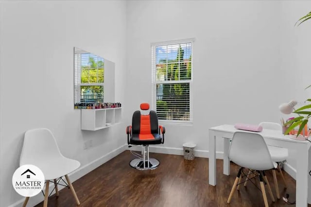 office area with dark wood-type flooring